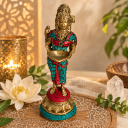 Lakshmi aus Messing mit Steinen 24 cm