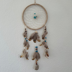 Traditioneller Traumfänger  braun/türkis handmade