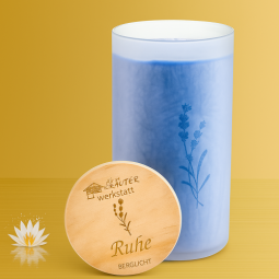 Kerze im Glas Ruhe – Baldrian, Bitterorange, Tonka & Lavendel